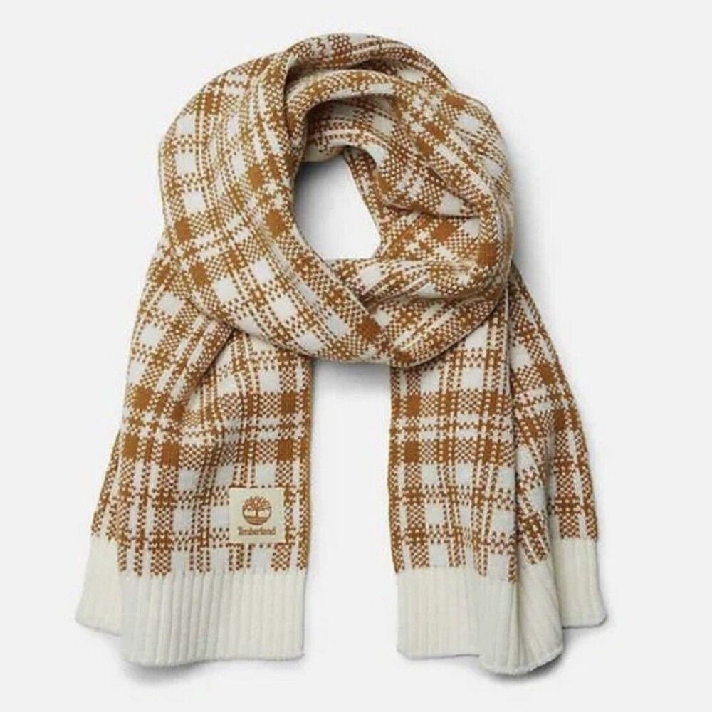 NWOT Timberland Gold and Cream Plaid Pattern Unisex Scarf